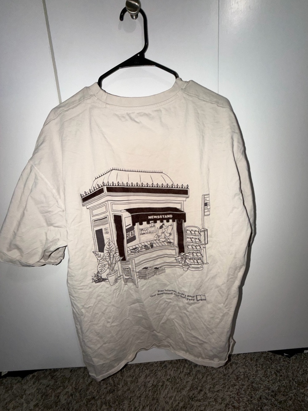 Men's Beige Graphic T-Shirt with Newsstand Print